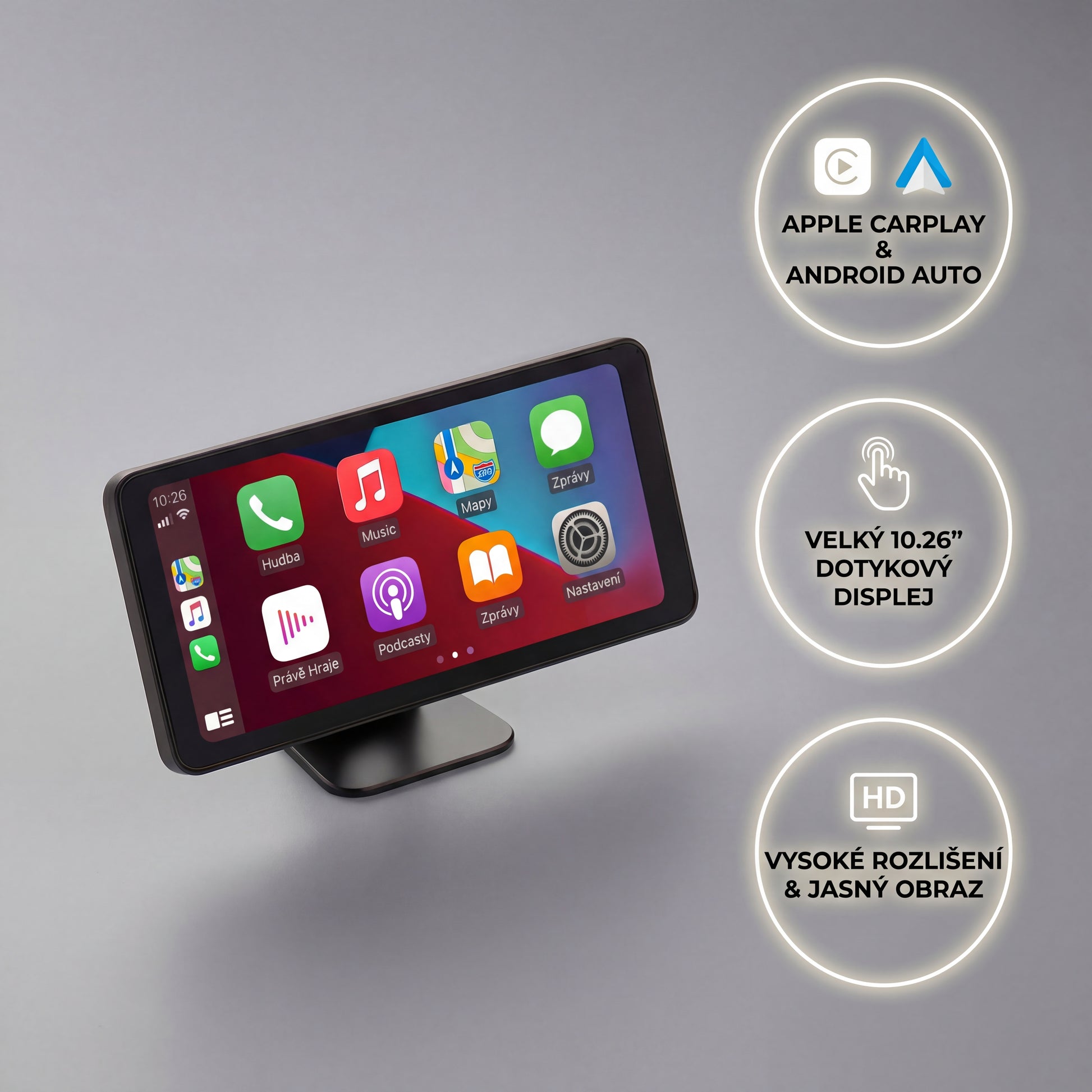 Univerzální 10.26" dotykový displej do auta s bezdrátovým Apple CarPlay a Android Auto navigací